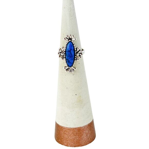 Sarah Coventry Ring Blue Cloud Oval Faux Turquoise Silvertone Adjustable 1977 - Picture 4 of 8